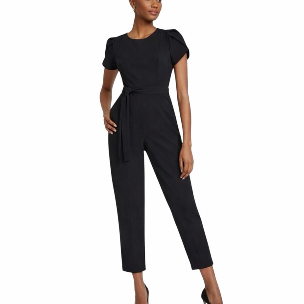 Calvin Klein Black Short Tulip Sleeve Tailored Crop Jumpsuit Women’s Size 12